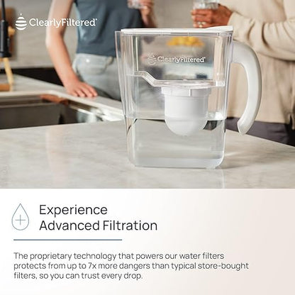 Clearly Filtered No.1 Filtered Water Pitcher/Updated Model/Targets 365+ Contaminants e.g. Fluoride Chlorine PFAS Microplastics Lead Arsenic BPA/BPS Free (Pitcher + 3 Filter Packs)