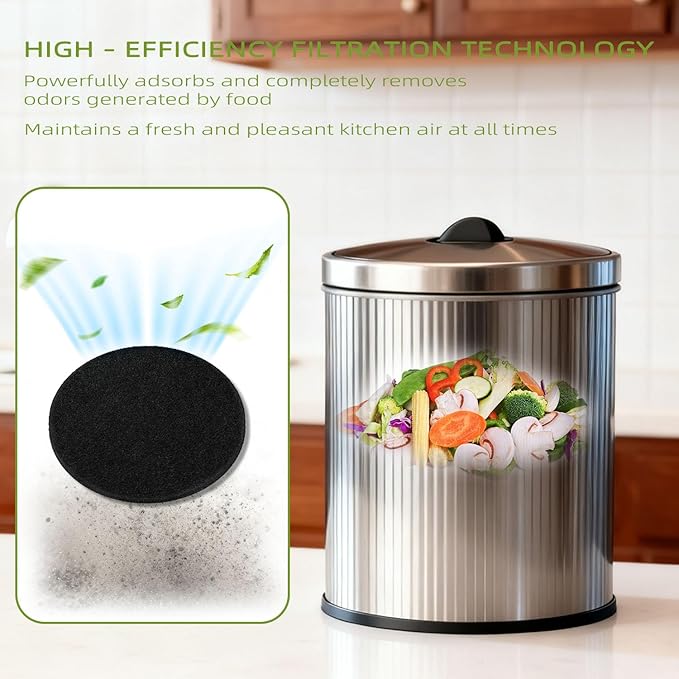 Compost Bin Charcoal Filters Replacement - 8 Pack 6.7 Inch Round Activated Charcoal Filters, Fits Most Countertop Compost Pail