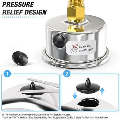 MEANLIN MEASURE -30inHG~60Psi Vacuum Gauge Stainless Steel 1/4" NPT 2" FACE DIAL Waterproof for Air Compressor HVAC Negative Pressure Hand Pump Pool Back Mount with 1/2" NPT and 3/8" NPT Hex Bushing