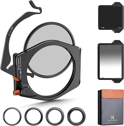 K&F CONCEPT X PRO Square Filters Holder System Kit (Filter Holder + 95mm Circular Polarizer + Square GND8 Filter + ND1000 + 4 Filter Adapter Rings) for Camera Lens