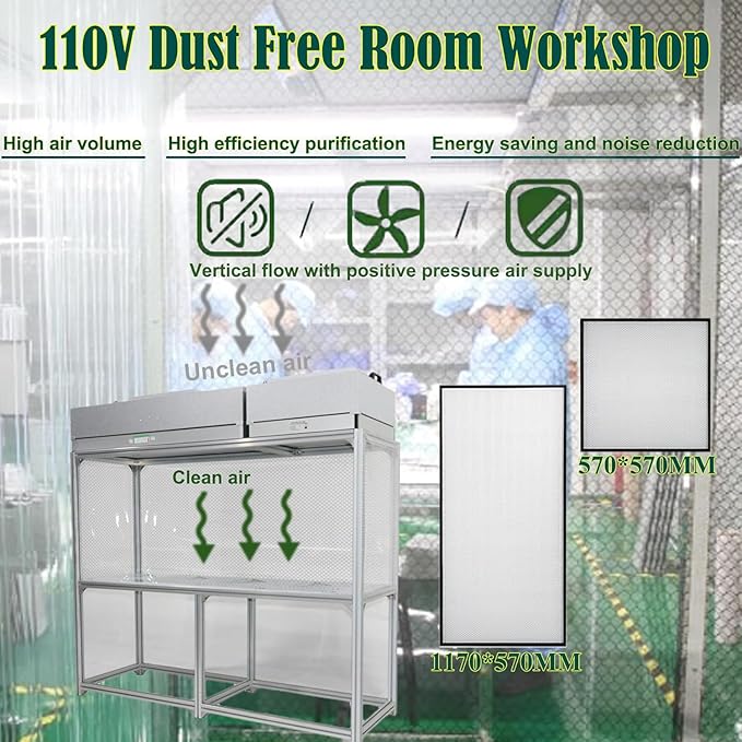 Air Flow Clean Bench Vertical Laminar Flow Hood Dust Free Room Workshop Particulate Filter with Aluminum Blade Fan 70x23x57in Working Area for Cleanliness Dust Free Work Console Desktop 110V
