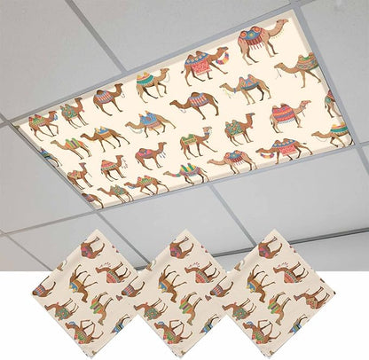 Fluorescent Light Covers for Ceiling Lights Desert Camel Magnetic Light Filters 3 Pack 4x2 ft Vintage Southwest Date Trees Ceiling Lights Cover for Classroom Office School Home Drop Lamp Decor