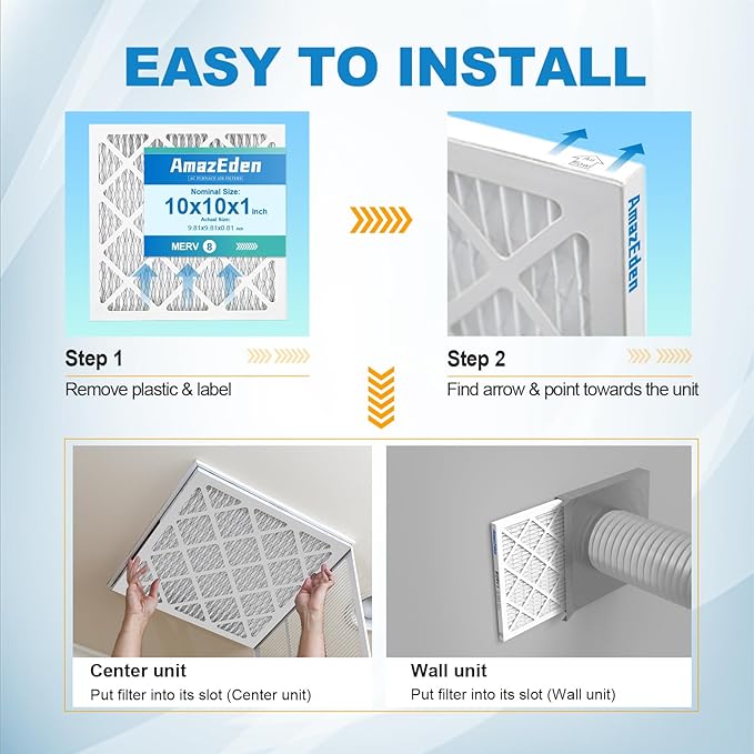 10x10x1 Air Filter 4 Pack MERV 8 Furnace HVAC AC Pleated Filters Dust Defense Replacement for Home Office MPR 600 FPR 5 (Exact Dimensions: 9.81x9.81x0.81 Inches)