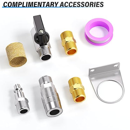 TAILONZ PNEUMATIC 0-150PSI 1/4 Inch NPT Aluminum Alloy Air Filter, Particulate Filter, Coalescing Filter, Desiccant Dryer and Air Regulator (Manual Drainage)