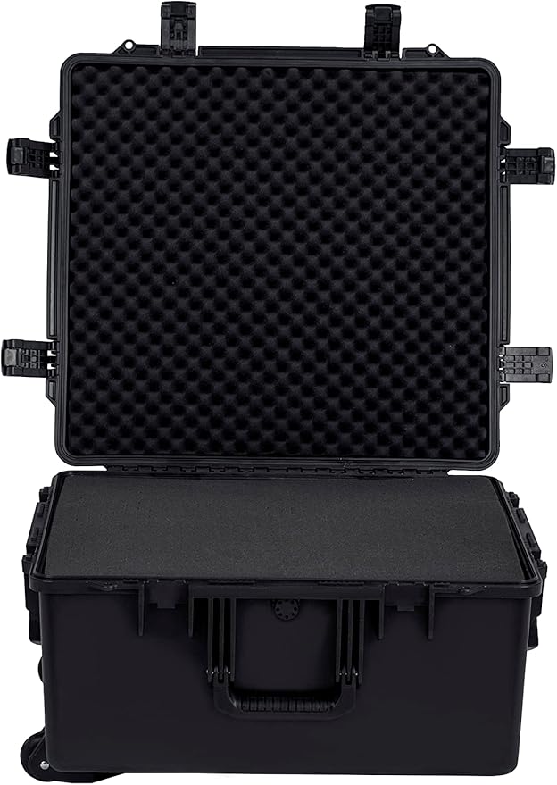 MEIJIA Portable All Weather Waterproof Hard Case, Camera Case with Customizable Fit Foam And Rolling Wheels, 24.8"X23.7"X13.17",Elegant Black