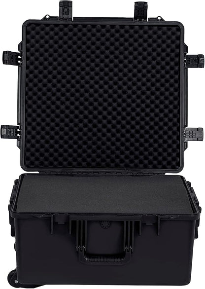 MEIJIA Portable All Weather Waterproof Hard Case, Camera Case with Customizable Fit Foam And Rolling Wheels, 24.8"X23.7"X13.17",Elegant Black