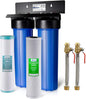 iSpring WGB22BM+AHPF12MNPT16X2 2-Stage Whole House Water Filtration System with 20” x 4.5” Carbon Block and Iron & Manganese Reducing Filters and 3/4" Push-fit Stainless Steel Hose Connectors, Blue