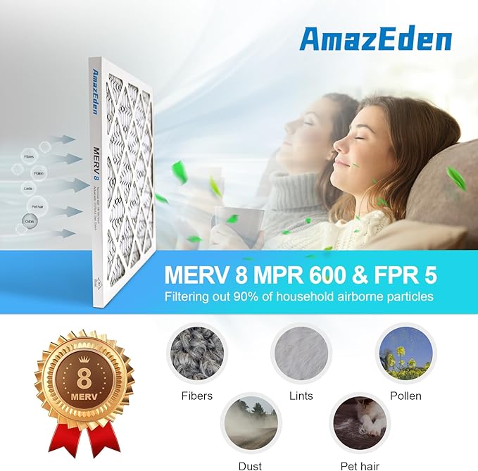 10x10x1 Air Filter 4 Pack MERV 8 Furnace HVAC AC Pleated Filters Dust Defense Replacement for Home Office MPR 600 FPR 5 (Exact Dimensions: 9.81x9.81x0.81 Inches)