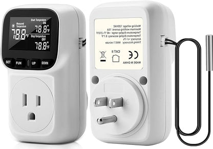 Diymore 1800W Digital Temperature Controller Plug in Thermostat Outlet Digital RV Thermostat Heating Cooling Mode Timer 15A /120V -104℉~210℉ for Incubator Thermometer Pool Thermometer