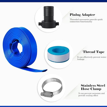Eastrans 1 1/2 in x 50 ft Pool Backwash Hose Kit with Female NPT Adapter, Heavy Duty Discharge Pump Hose for Swimming Pool,Reinforced Pool Drain Hose with 2 Clamps and Thread Seal Tape,6 Bar