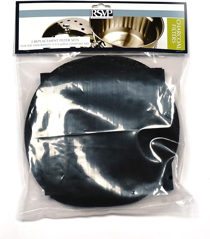 RSVP International Charcoal Compost Bin Filter 2-Piece Set Helps Keep Kitchen Smelling Fresh, Replacement - 1/2 Gallon Bin/Pail