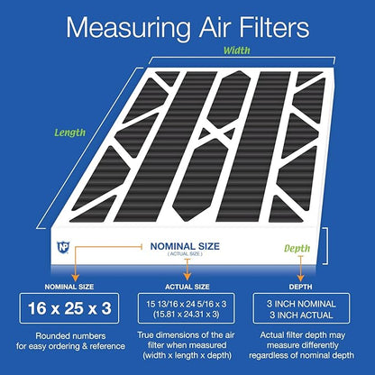 Nordic Pure Air Bear Cub 16x25x3 (Actual Size: 15 13/16 x 24 5/16 x 3) Replacement Carbon Odor Reduction Merv 8 Air Filters 3 Pack
