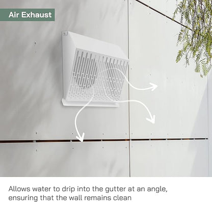 Vent Systems 8" Inch Exhaust Vent Cover with Rubber Gasket - White Galvanized Steel - Robust and Weatherproof Outdoor Air Exhaust Box - Duct or Surface Mounting - Rain and Snow Protection