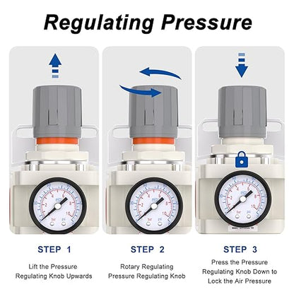 1"NPT Air Filter Regulator Combo Piggyback,5 Micron Brass Element, Semi-Auto Drain,Air Pressure Regulator AW5000-10,0-150 psi Gauge