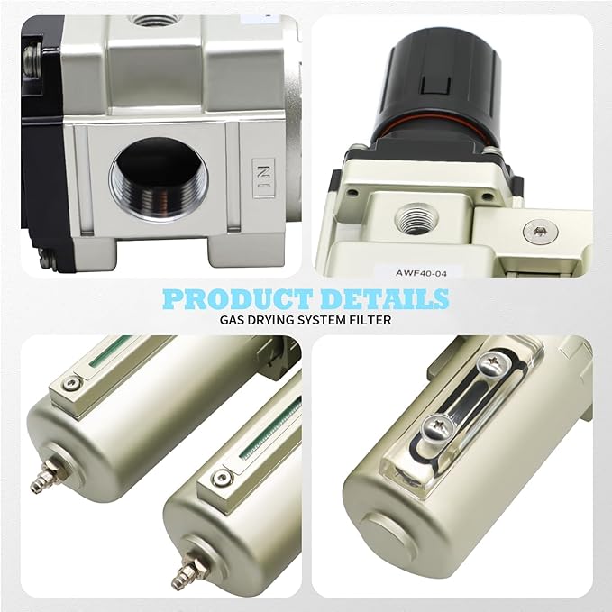 1/2" NPT Industrial Grade 3 Stage Drying System Filter, Coalescing Filter, Desiccant Dryer, Auto Drain, Compatible with Paint Spray, Plasma Cutter (1/2" NPT)