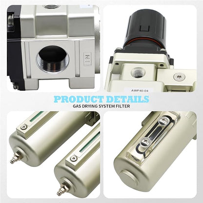 1/2" NPT Industrial Grade 3 Stage Drying System Filter, Coalescing Filter, Desiccant Dryer, Auto Drain, Compatible with Paint Spray, Plasma Cutter (1/2" NPT)