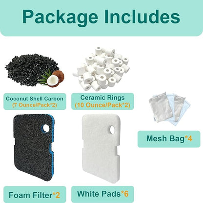 16 Pack Aquarium Filter Media Set Replacement for Penn-Plax Cascade 700 & 1000 Canister Aquarium Filters, Includes Bio Sponge Filters, White Floss Pads, Activated Carbons, Ceramic Rings & Mesh Bags