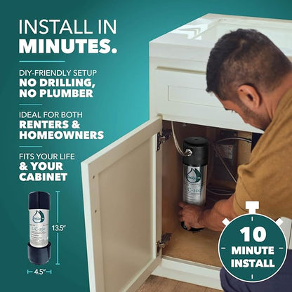CuZn Under Sink Water Filter for Sink Faucet, 20K Gallons or 2 Year Filtration Life, Reduces PFAs, PFOS, Lead, Chlorine, Improves Taste of Tap Water, NSF/ANSI 42 & 372 Certified High Performance