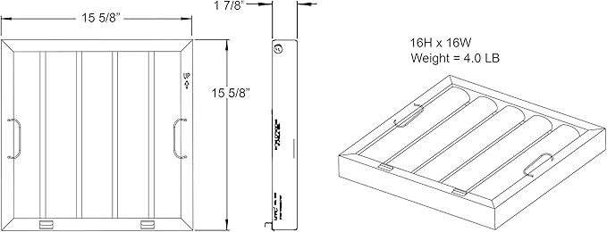 Captive Aire Systems Stainless Steel Restaurant Hood Filter, (16" high x 16" wide)