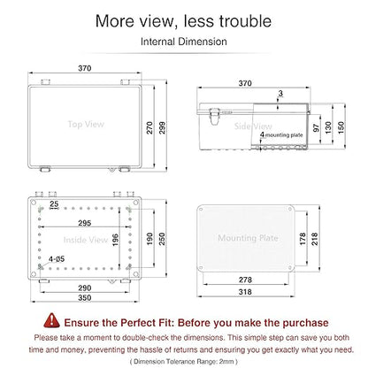 QILIPSU Waterproof Junction Box IP67 Outdoor Plastic Electrical Project Enclosure Weatherproof with Mounting Plate, Wall Brackets, Hinged Grey Cover 14.8"x10.8"x6.1"