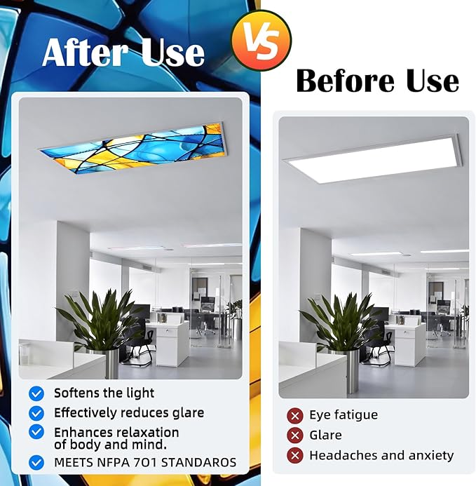 Fluorescent Light Covers - Classroom Covers for Ceiling Lights, 1 PCS 4 x 2 Feet Magnetic Light Filters, Classroom, Office Decor (Colorful art)