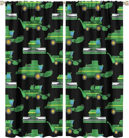 Kids Agriculture Machine Window Curtains, Farm Equipment Tractors Transport Combines Rod Pocket Decorative Windows Curtain for Boys Children Teens Room Decor 42x54in (30% Blackout)