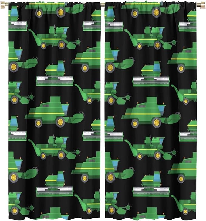 Kids Agriculture Machine Window Curtains, Farm Equipment Tractors Transport Combines Rod Pocket Decorative Windows Curtain for Boys Children Teens Room Decor 55x63in (30% Blackout)