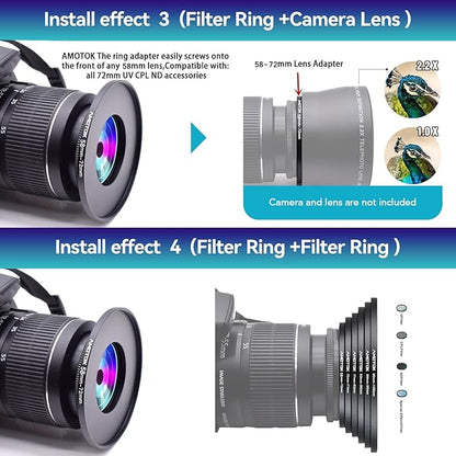 58mm to 72mm Camera Filters Ring Compatible All 58mm to 72mm UV CPL ND Filter Accessory and Lens Hood