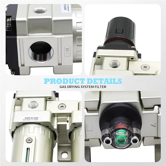 3/4" NPT Industrial Grade 4 Stage Gas Drying System, Coalescing Filter, Desiccant Dryer, Auto Drain, Compatible with Paint Spray, Plasma Cutter (Auto Version)