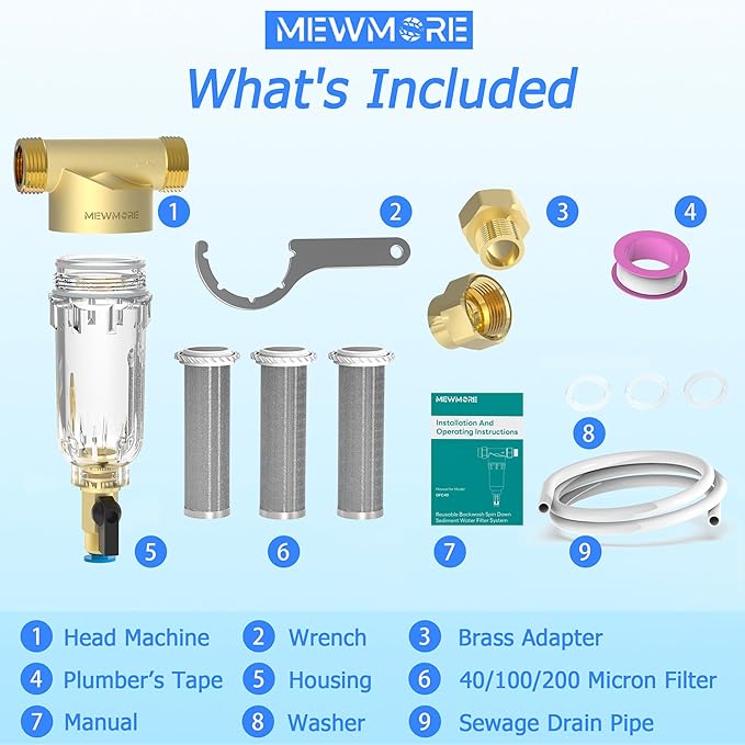 GFC40 Garden Hose Filter with 3/4" GHT Connector, 40 & 100 & 200 Micron Reusable Spin Down Sediment Water Filter, Inline Sediment Filter for RV Camping Pressure Wahser Car Wash Water Hose