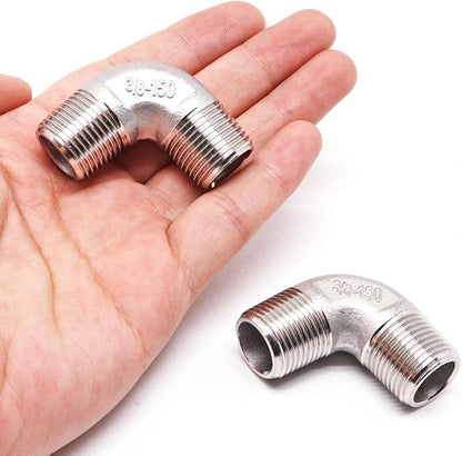 3/8" x 3/8" NPT 90 Degree Elbow 304 Stainless Steel Pipe Fittings Male Threaded Coupler, 2 Pack