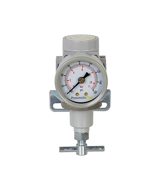 PneumaticPlus SAR200T-N02BG Compressed Air Pressure Regulator 1/4" NPT, T-Handle, Gauge & Bracket