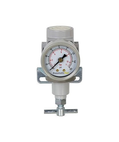 PneumaticPlus SAR200T-N02BG Compressed Air Pressure Regulator 1/4" NPT, T-Handle, Gauge & Bracket