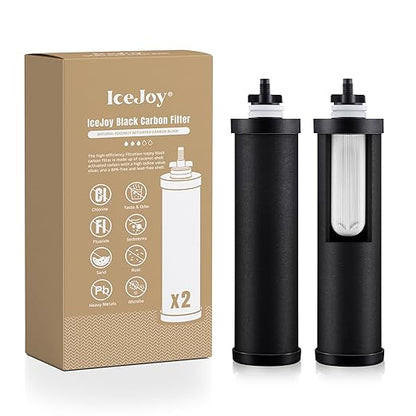 IceJoy 0.01μm Ultra-Filtration Carbon Rod Filters (2 Pack) – Replacement for Gravity Water Filter Systems, Reduce Fluoride & Chlorine, NSF/ANSI 42 Certification