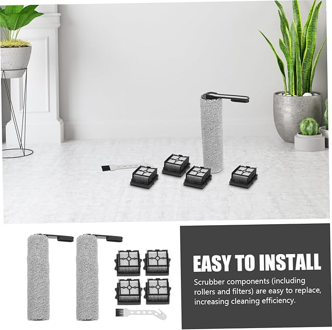 Cabilock 1set Replacement Brush and Filter for Floor Scrubber Includes Slim Rollers and Filters Compatibility for Cleaning and Odor Removal