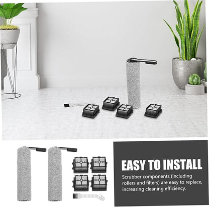 Cabilock 1set Replacement Brush and Filter for Floor Scrubber Includes Slim Rollers and Filters Compatibility for Cleaning and Odor Removal