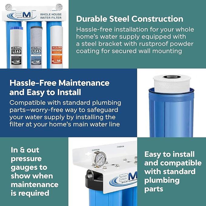 Applied Membranes Inc. 3-Stage Whole-House Water Filter System, (#)-Inch Lead Filter Cartridges