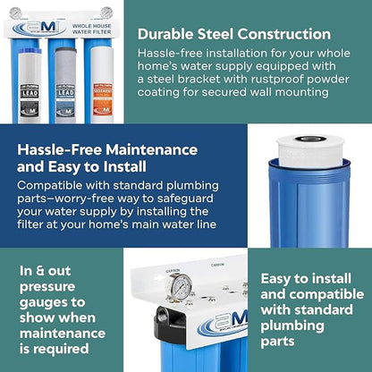 Applied Membranes Inc. 3-Stage Whole-House Water Filter System, (#)-Inch Lead Filter Cartridges