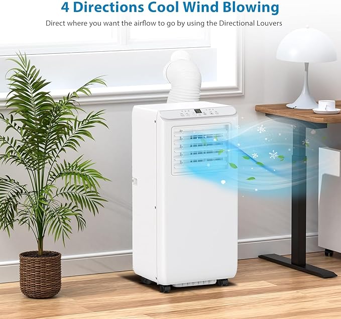 8000 BTUs Portable Air Conditioner with Cooling, Dehumidifier, Fan 3-IN-1 Indoor AC, 24H Timer, 2 Fan Speeds, Sleep Mode, Remote Control Included - Ideal for Home, Office, and Garage Use
