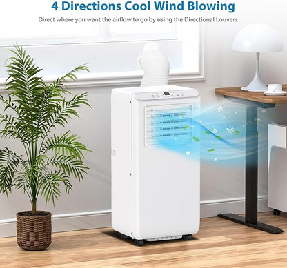 8000 BTUs Portable Air Conditioner with Cooling, Dehumidifier, Fan 3-IN-1 Indoor AC, 24H Timer, 2 Fan Speeds, Sleep Mode, Remote Control Included - Ideal for Home, Office, and Garage Use