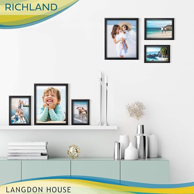 Langdon House 5x7 Picture Frames Set (Black, 6 Pack) Distinguished Edging for Classic Style, Richland Collection