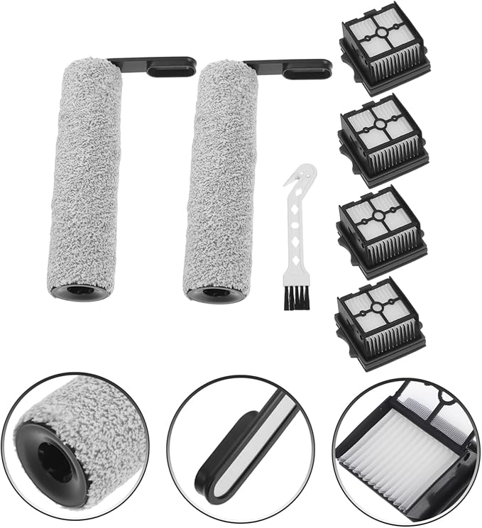 Cabilock 1set Replacement Brush and Filter for Floor Scrubber Includes Slim Rollers and Filters Compatibility for Cleaning and Odor Removal