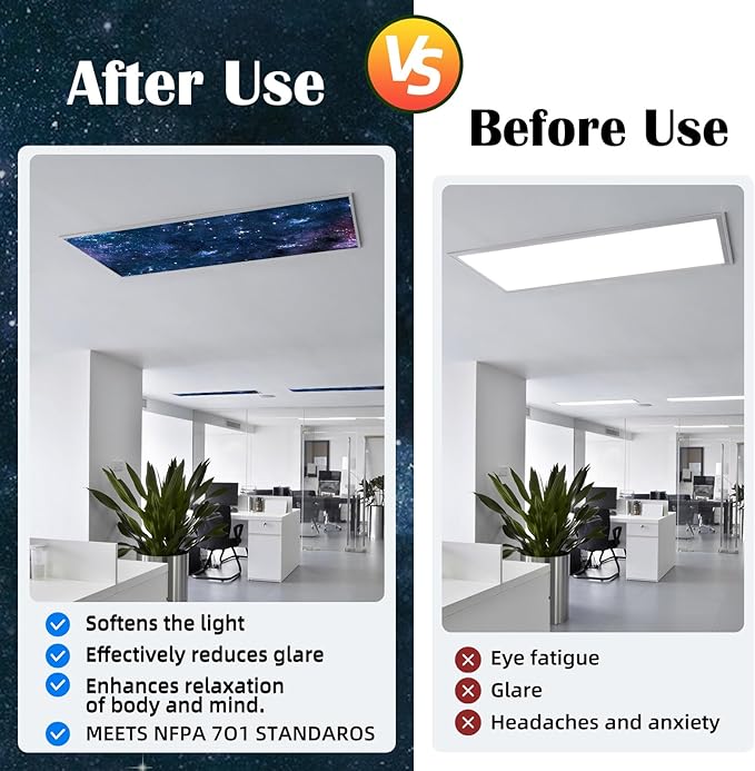 Fluorescent Light Covers - Classroom Covers for Ceiling Lights, 1 PCS 4 x 2 Feet Magnetic Light Filters, Classroom, Office Decor (Starry Sky)