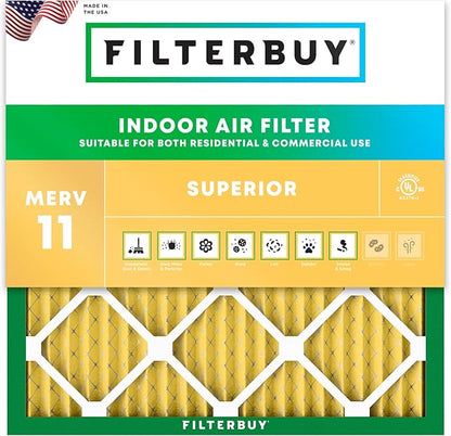 Filterbuy 11.25x11.25x1 Air Filter MERV 11 Superior Pet & Allergy Defense (1-Pack), Electrostatic Pleated HVAC AC Furnace Filters Replacement, Made in USA (Actual Size: 11.25 x 11.25 x 0.75)
