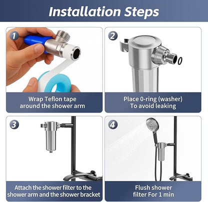 25-Stage Handheld Shower Water Filter with KDF 55 - Advanced Remove Heavy Metals and Chlorine, Leak-Proof Aluminum Design, Suitable for Sensitive Skin and Hair Care