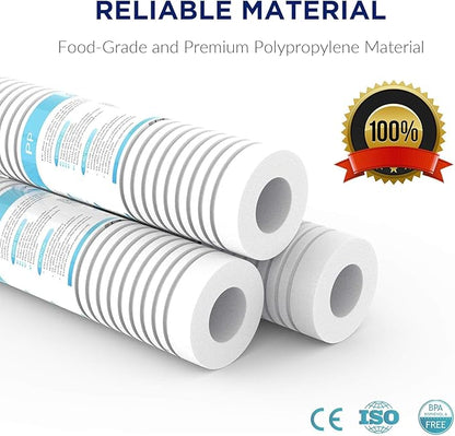Membrane Solutions Grooved Sediment Water Filter Cartridge (Pack of 6), 5 Micron Whole House Water Filter Universal Replacement 10"x2.5" for 10 inch RO Unit, Whole House Under-Sink Filtration System