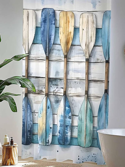 Sheer Curtains 84 Inches Long, Lake Paddle Striped Semi Sheer Curtains Light Filtering Window Treatment, Watercolor Vintage Wood Grain Privacy Voile Drapes for Living Room Bedroom 52x84 Inch