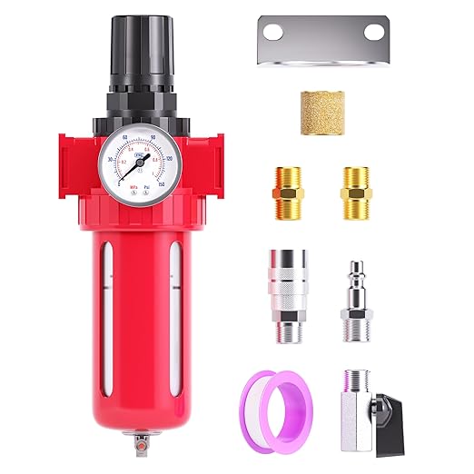 TAILONZ PNEUMATIC 0-150PSI 1/4 Inch NPT Aluminum Alloy Air Filter, Particulate Filter, Coalescing Filter, Desiccant Dryer and Air Regulator (Manual Drainage)