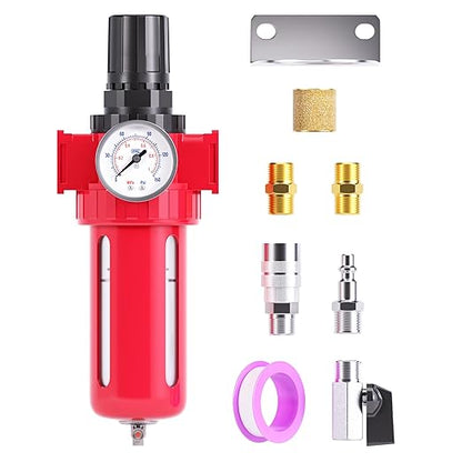 TAILONZ PNEUMATIC 0-150PSI 1/4 Inch NPT Aluminum Alloy Air Filter, Particulate Filter, Coalescing Filter, Desiccant Dryer and Air Regulator (Manual Drainage)