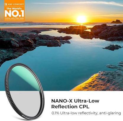 K&F CONCEPT 77mm Ultra-Low Reflectivity Circular Polarizers Filter 28 Multi-Layer Coatings Ultra-Slim High Definition Polarizing Camera Lens Filter (Nano-X Series)
